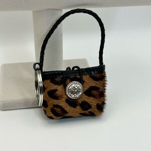Brighton Collectibles Keychain Mini Bag Leopard Silver Plated Button Vintage